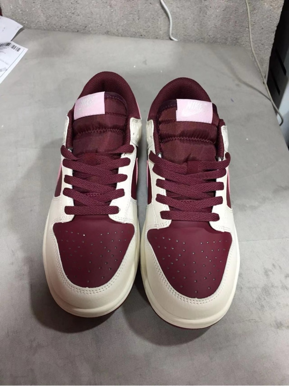 Nike Low-Top Sneakers in Burgundy and Cream with Pink Tongue Tabs